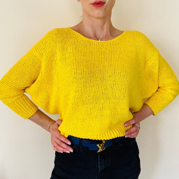 Yellow crew neck loose fit knit sweater - Picture 4 of 8